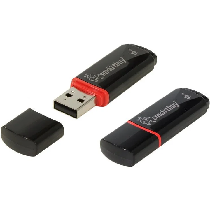 Флешка USB Smartbuy Crown black (SB16GbCRW-K), 16Gb, USB 2.0, R/W 25/15, черный/красный