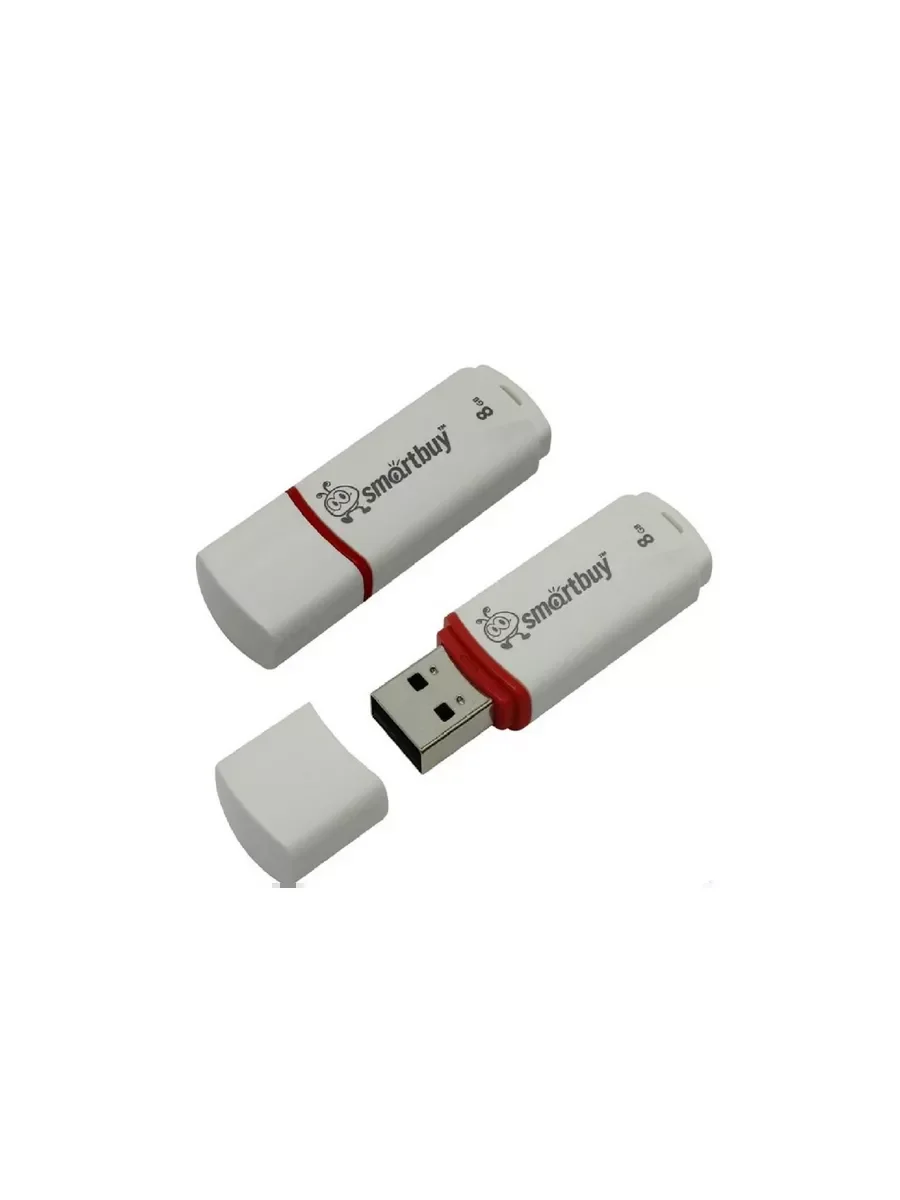 Флешка USB Smartbuy Crown Series white (SB8GBCRW-W), 8Gb, USB 2.0, R/W 15/5, белый