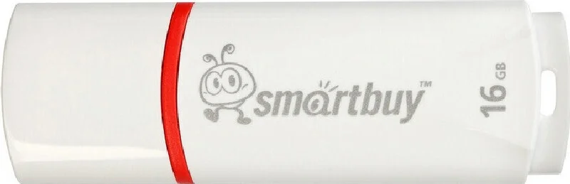 Флешка USB SmartBuy Crown white (SB16GbCRW-W), 16Gb, USB 2.0, R/W 15/5, белый/красный