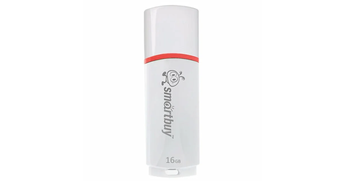 Флешка USB SmartBuy Crown white (SB16GbCRW-W), 16Gb, USB 2.0, R/W 15/5, белый/красный