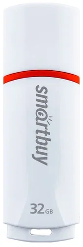 Флешка USB SmartBuy Crown white (SB32GbCRW-W), 32Gb, USB 2.0, R/W 15/5, белый/красный