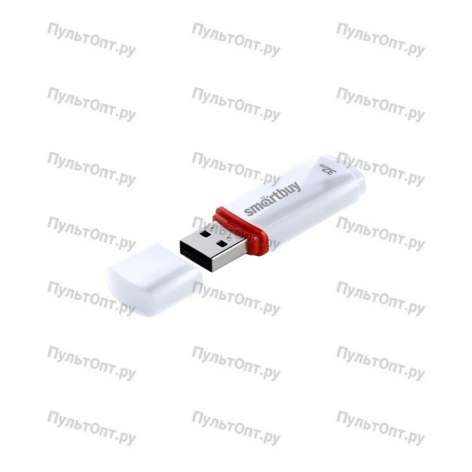 Флешка USB SmartBuy Crown white (SB32GbCRW-W), 32Gb, USB 2.0, R/W 15/5, белый/красный