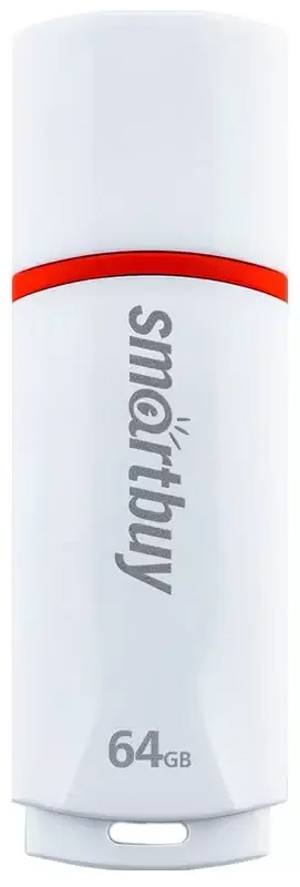 Флешка USB Smartbuy Crown white (SB64GbCRW-W), 64Gb, USB 2.0, R/W 20/10, белый/красный