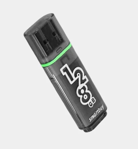 Флешка USB SmartBuy Glossy Dark Grey (SB128GbGS-DG), 128Gb, USB 3.0/3.1, R/W 75/25, черный/зеленый
