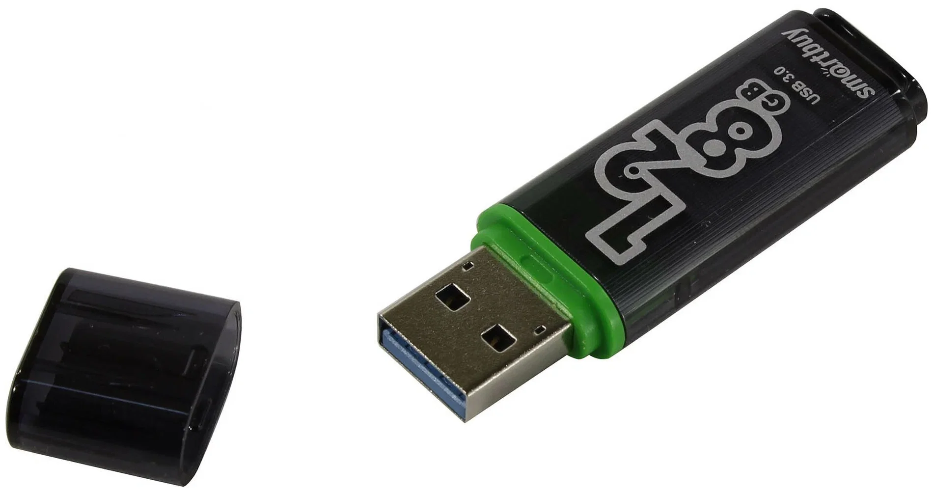 Флешка USB SmartBuy Glossy Dark Grey (SB128GbGS-DG), 128Gb, USB 3.0/3.1, R/W 75/25, черный/зеленый