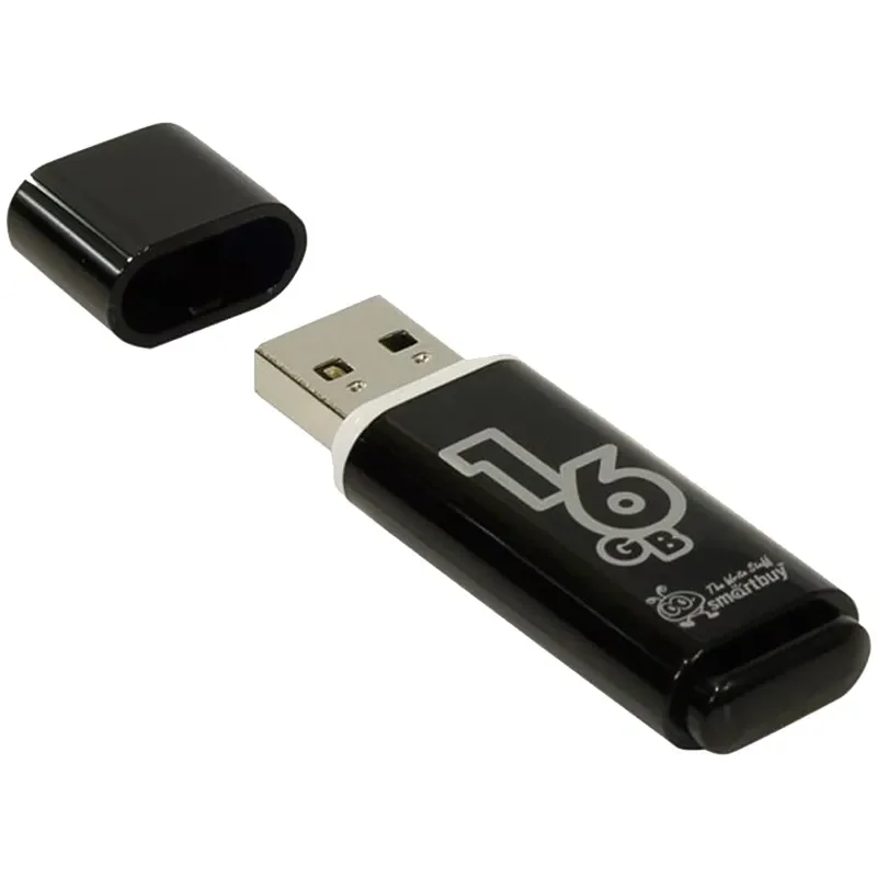 Флешка USB Smartbuy Glossy series black (SB16GbGS-K), 16Gb, USB 2.0, R/W 25/15, черный