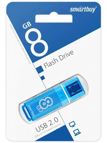 Флешка USB Smartbuy Glossy series Blue SB8 GbGS-B, 8 Gb, USB Type-A 2.0, R/W 25/15, синий