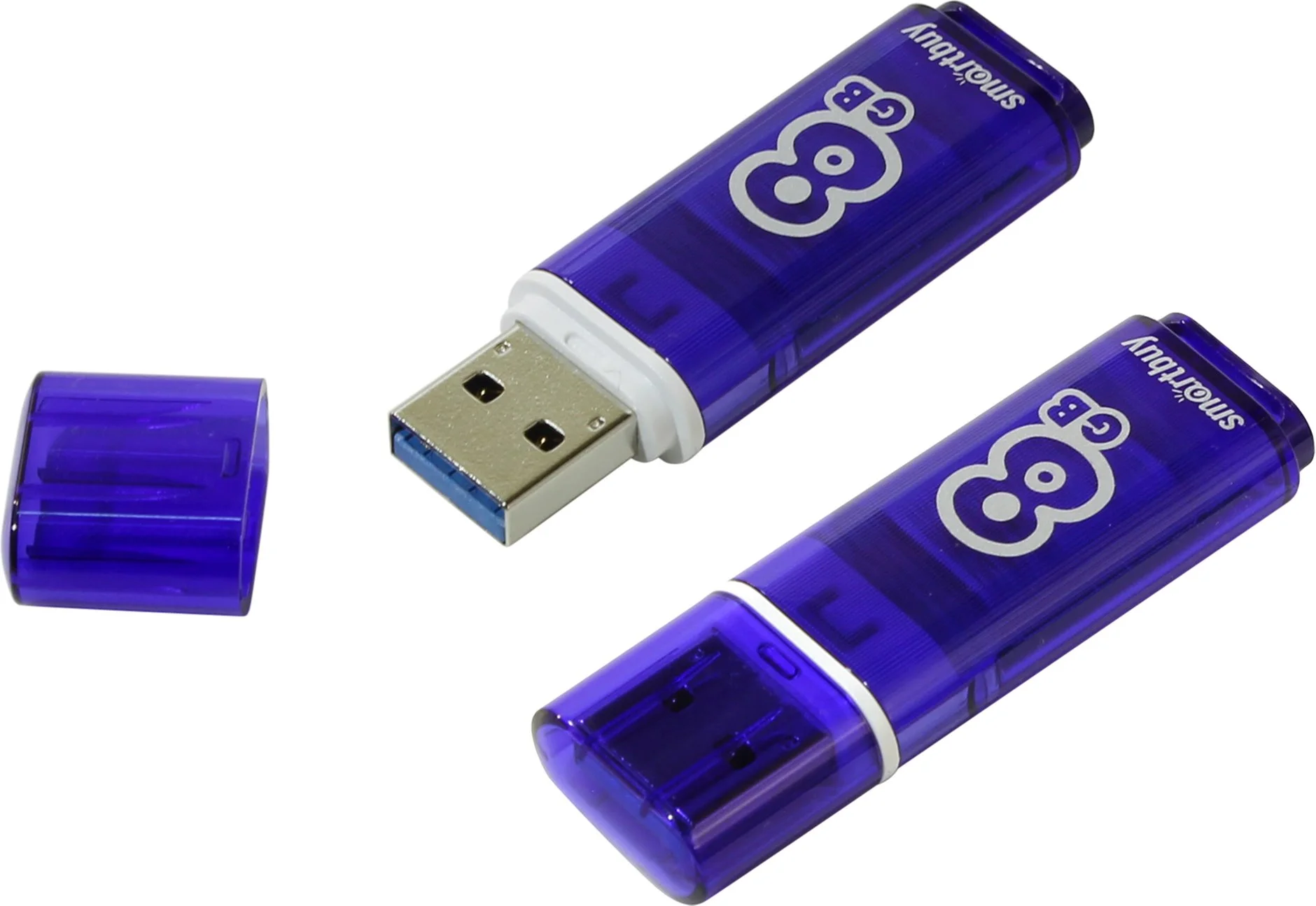 Флешка USB SmartBuy Glossy series Dark Blue (SB8GbGS-DB), 8Gb, USB 3.0/3.1, R/W 70/25, синий