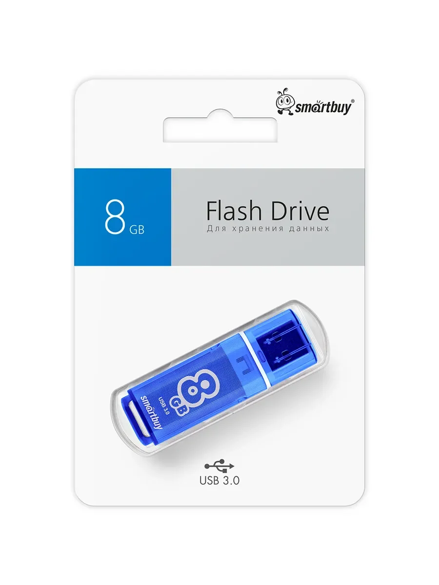 Флешка USB SmartBuy Glossy series Dark Blue (SB8GbGS-DB), 8Gb, USB 3.0/3.1, R/W 70/25, синий
