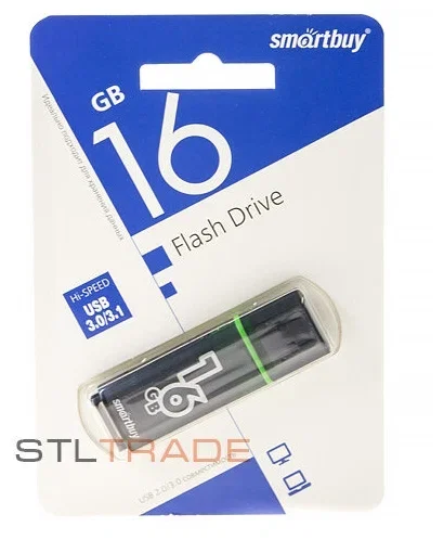 Флешка USB Smartbuy Glossy series Dark Grey (SB16 GbGS-DG), 16Gb, USB 3.0, R/W 75/30, серый/зеленый