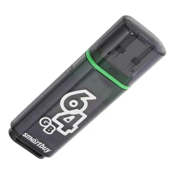Флешка USB SmartBuy GLOSSY SERIES DARK GREY (SB64 GbGS-DG), 64Gb, USB 3.0, R/W 75/30, серый/зеленый