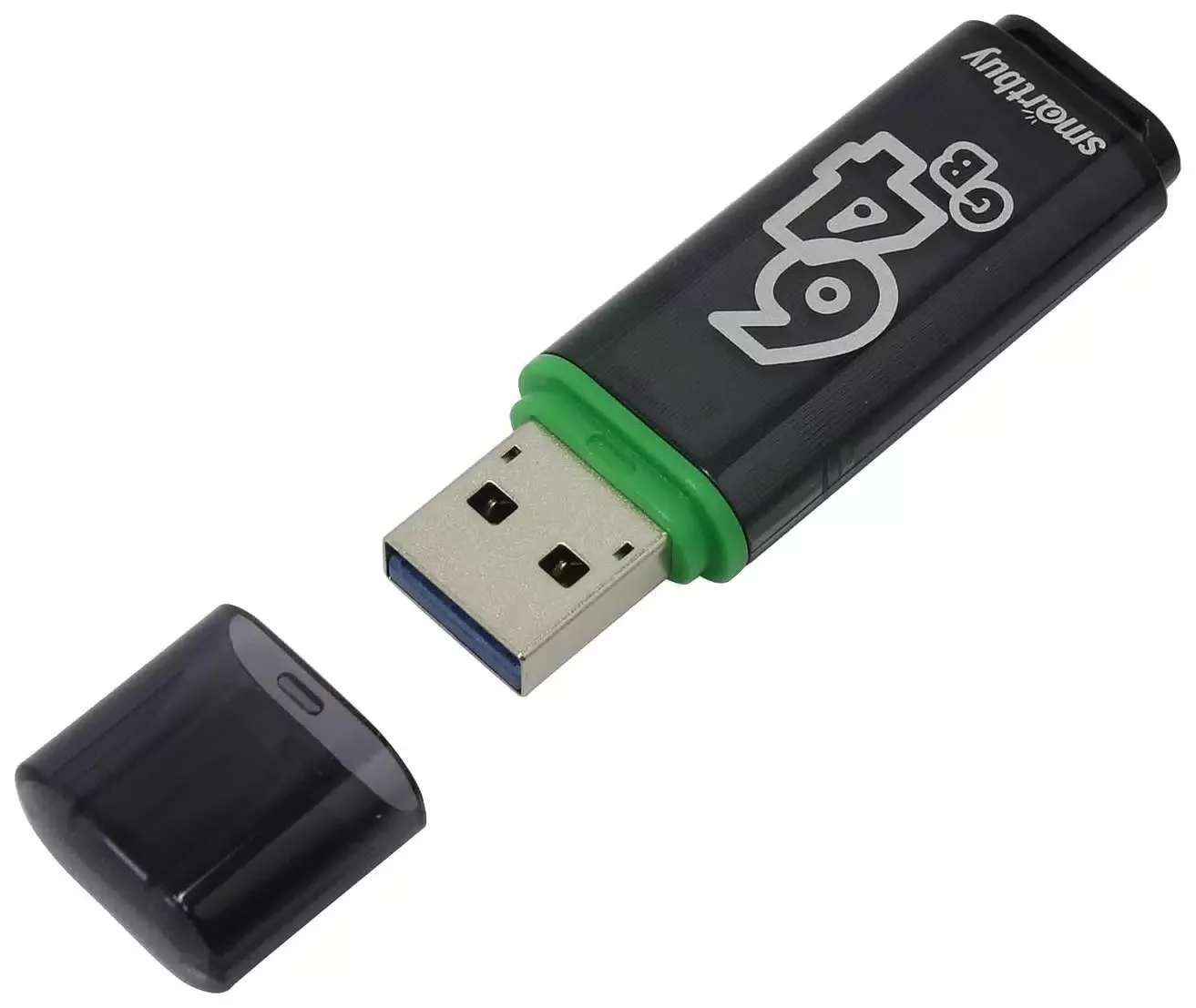 Флешка USB SmartBuy GLOSSY SERIES DARK GREY (SB64 GbGS-DG), 64Gb, USB 3.0, R/W 75/30, серый/зеленый