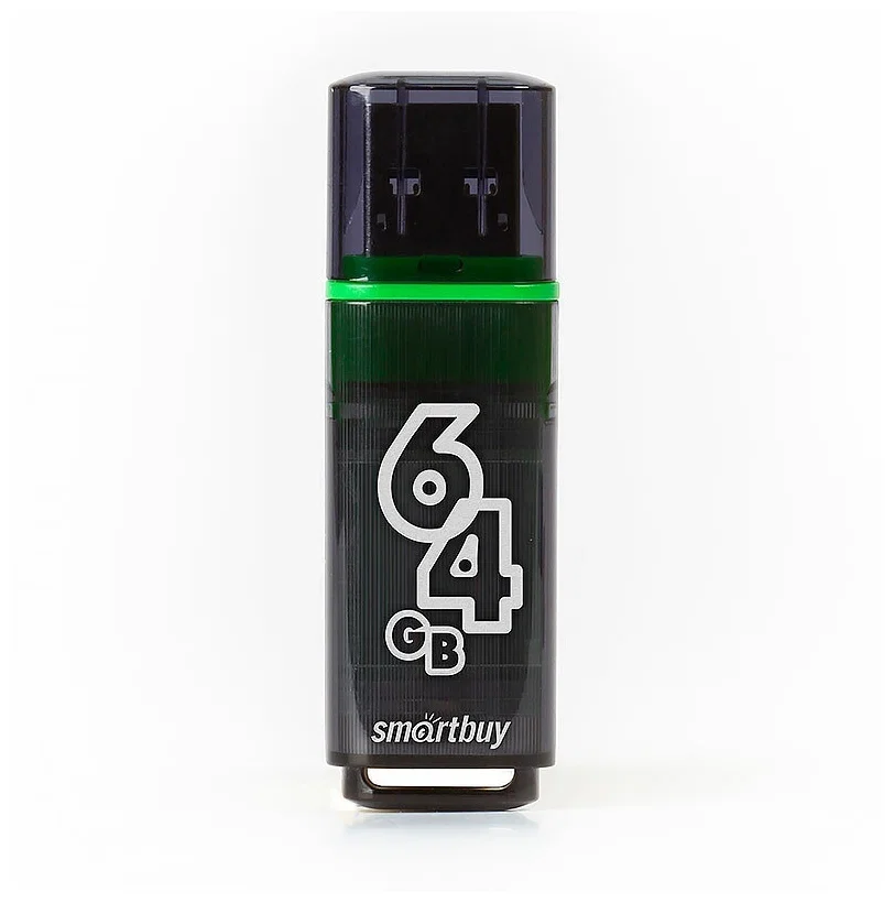 Флешка USB SmartBuy GLOSSY SERIES DARK GREY (SB64 GbGS-DG), 64Gb, USB 3.0, R/W 75/30, серый/зеленый