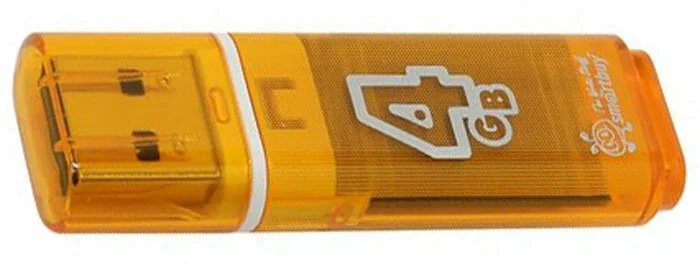 Флешка USB Smartbuy Glossy series Orange (SB4 GbGS-Or), 4Gb, USB 2.0, R/W 25/15, оранжевый