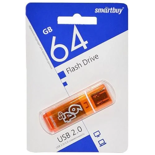 Флешка USB Smartbuy Glossy series Orange (SB64GbGS-Or), 64Gb, USB 2.0, R/W 25/15, оранжевый
