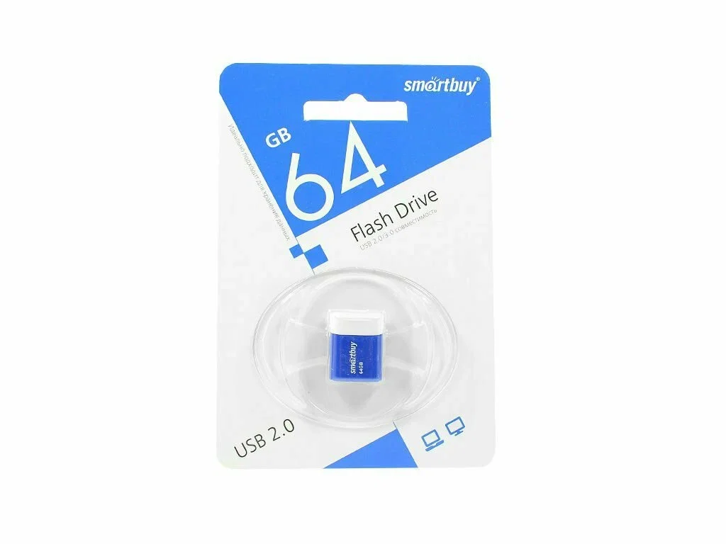 Флешка USB SmartBuy LARA Blue (SB64 GbLARA-B), 64Gb, USB 2.0, R/W 15/5, синий/белый