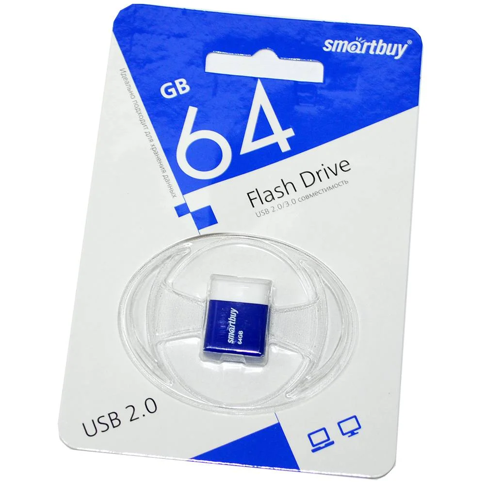 Флешка USB SmartBuy LARA Blue (SB64 GbLARA-B), 64Gb, USB 2.0, R/W 15/5, синий/белый