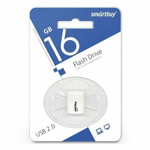 Флешка USB Smartbuy LARA White (SB16GbLARA-W), 16 Gb, USB 2.0, R/W 15/5, белый