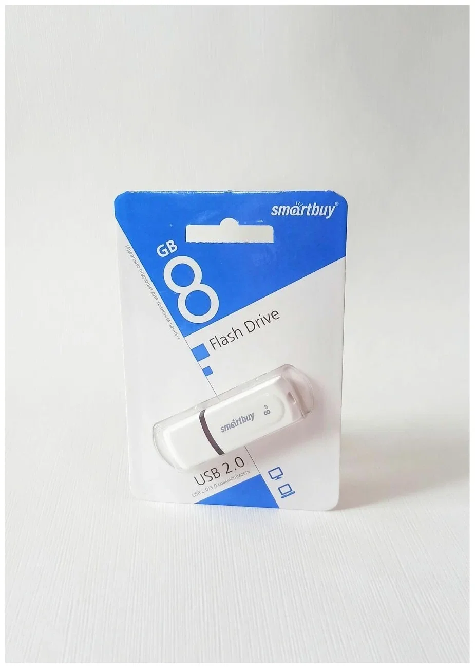 Флешка USB Smartbuy Paean (SB8GBPN-W), 8Gb, USB 2.0, R/W 15/5, белый