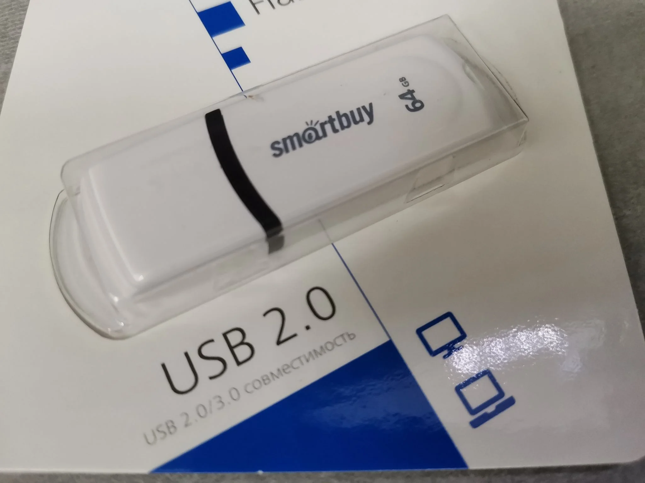 Флешка USB Smartbuy Paean white (SB64GBPN-W), 64Gb, USB 2.0, R/W 25/15, белый