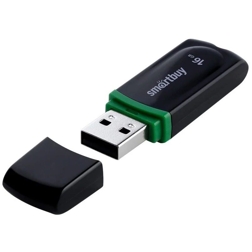 Флешка USB Smartbuy Paean черный (SB16 GbPN-K), 16Gb, USB 2.0, R/W 20/10, черный/зеленый