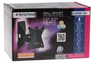 Кронштейн под LCD Kromax CASPER-102 black, 10"-32", max 25 кг, 4 ст св., нак. +5°-15°