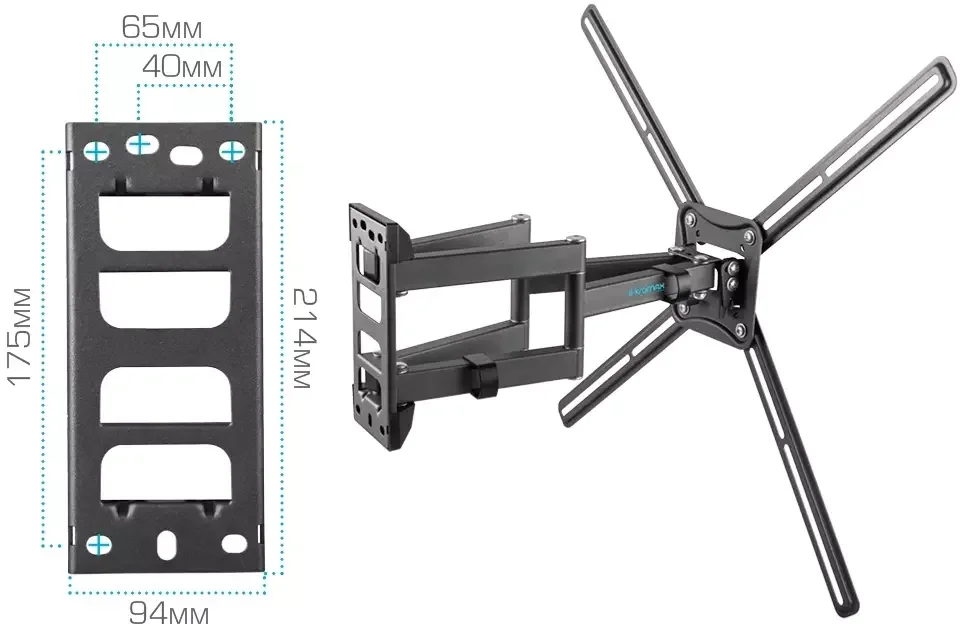 Кронштейн под LCD Kromax CORBEL-12 GREY TITAN 32"-75" (81-190 см) до 45 кг. наклон +5 -12