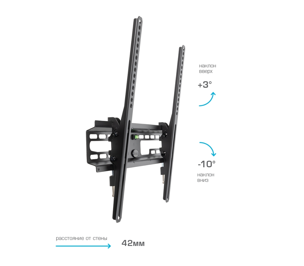 Кронштейн под LCD Kromax FLAT-4 new black 22"-65",  нагрузка до 55 кг., наклон +3 -10°.