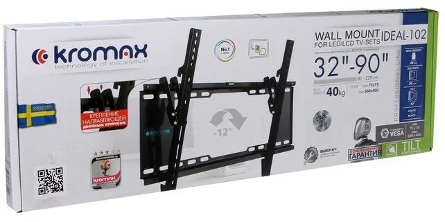 Кронштейн под LCD Kromax IDEAL-102 black 32"-90",до 20 кг, наклон -12°,от стены 30 ммзащита от паден