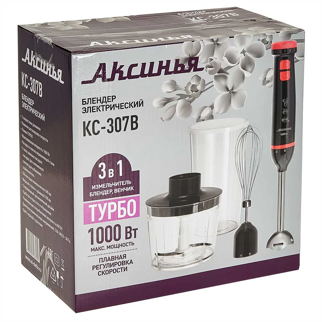 Блендер АКСИНЬЯ КС-307В черный с красным: 1000Вт, нож из нерж. стали,2 скорости,""Турбо""(6)
