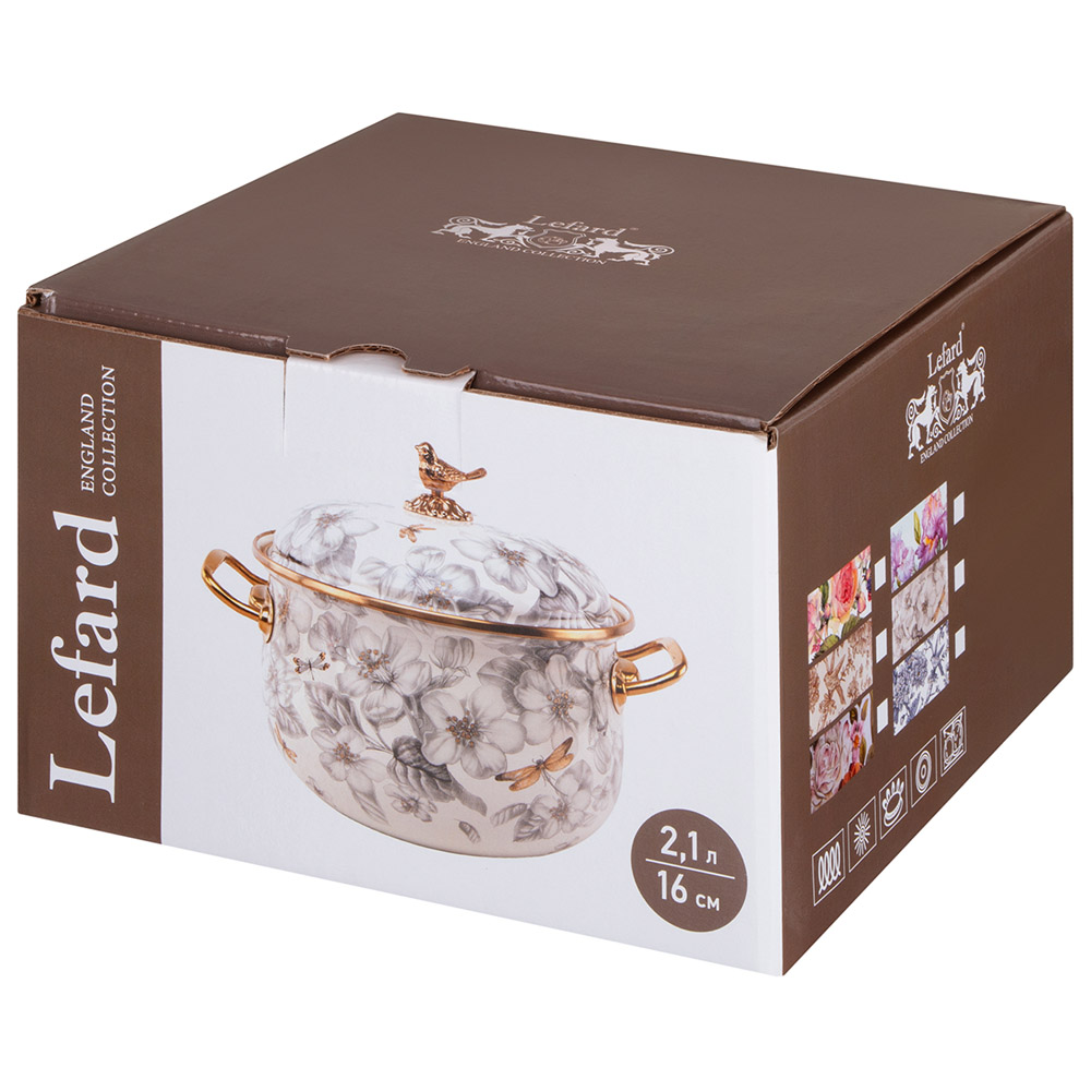 КАСТРЮЛЯ ЭМАЛИРОВАННАЯ LEFARD С КРЫШКОЙ, СЕРИЯ ROYAL GARDEN 2,1Л, ДИА.16СМ ПОДХОДИТ ДЛЯ ИНДУКЦИОН.ПЛ
