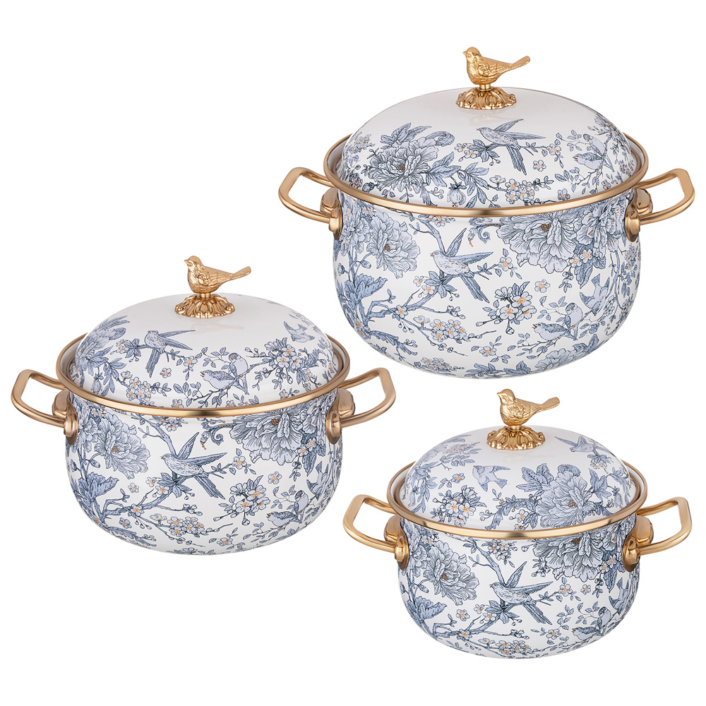 НАБОР КАСТРЮЛЬ LEFARD ЭМАЛИРОВАННЫХ СЕРИЯ ROYAL GARDEN, 6ПР. 2,1Л, 2,8Л И 3,8Л