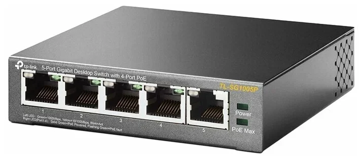Коммутатор TP-Link SMBTL-SG1005P 5-портовый гигабитный настольный коммутатор с 4 портами PoE SMB 56W