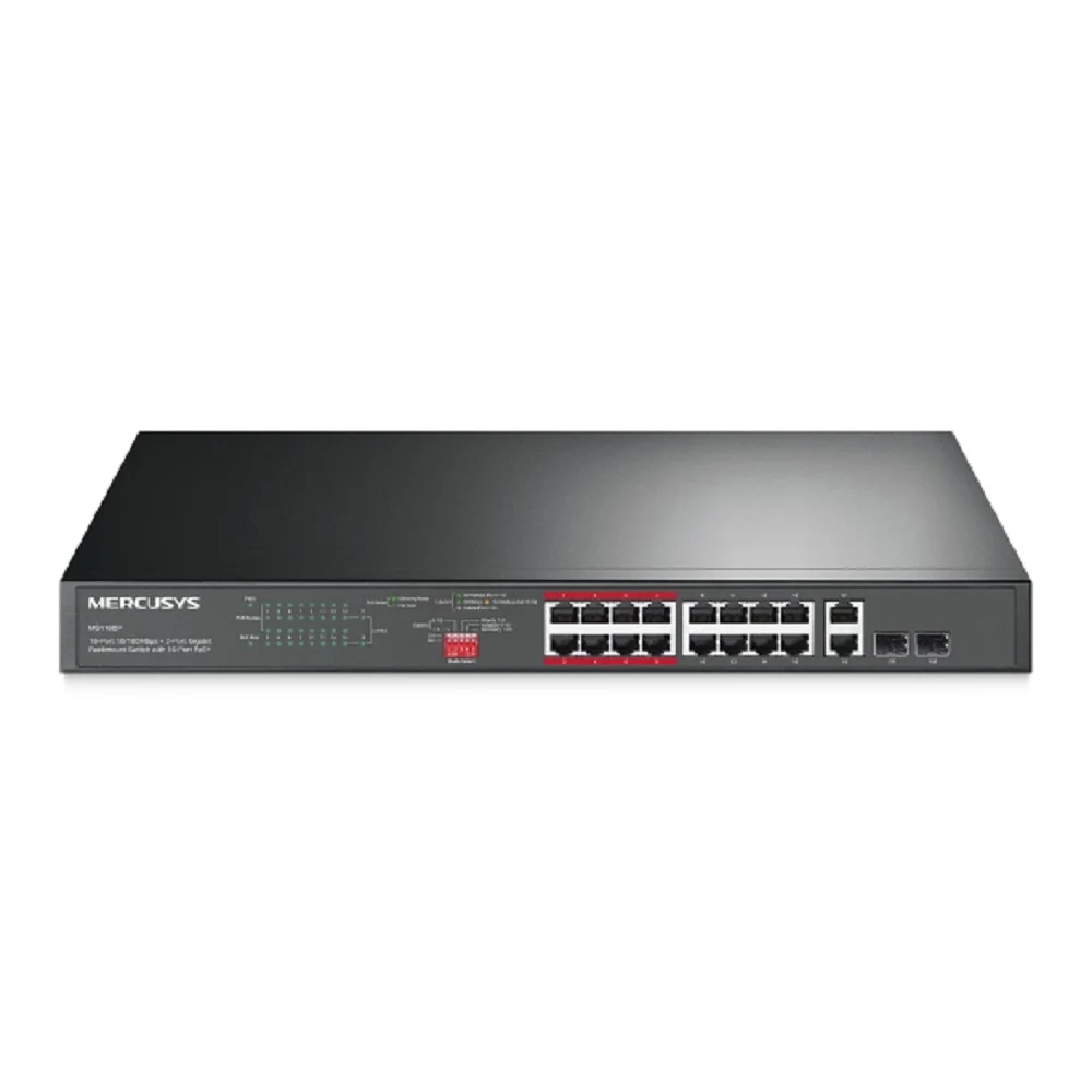 Коммутатор TP-LINK TL-SL1218MP Неуправляемый коммутатор PoE на 16 портов 10/100 Мбит/с и 2 гигабитных порта