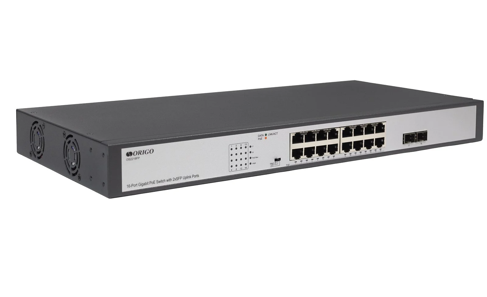 Коммутатор Unmanaged Switch 16x1000Base-T PoE, 2x1000Base-X SFP, PoE Budget 200W, Long-range PoE up to 250m, 19" w/brackets