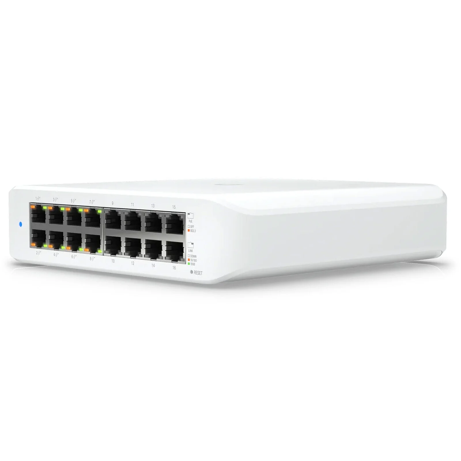 Коммутатор Wall-mountable, 16-port, Layer 2 PoE switch with a fanless cooling system.45W total PoE availability