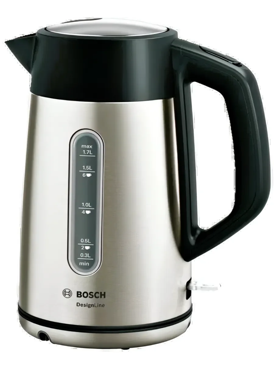 Чайник электрический Bosch TWK4P440 1.7 л, 2400 Вт, нержавеющая сталь/черный (корпус: нержавеющая сталь)