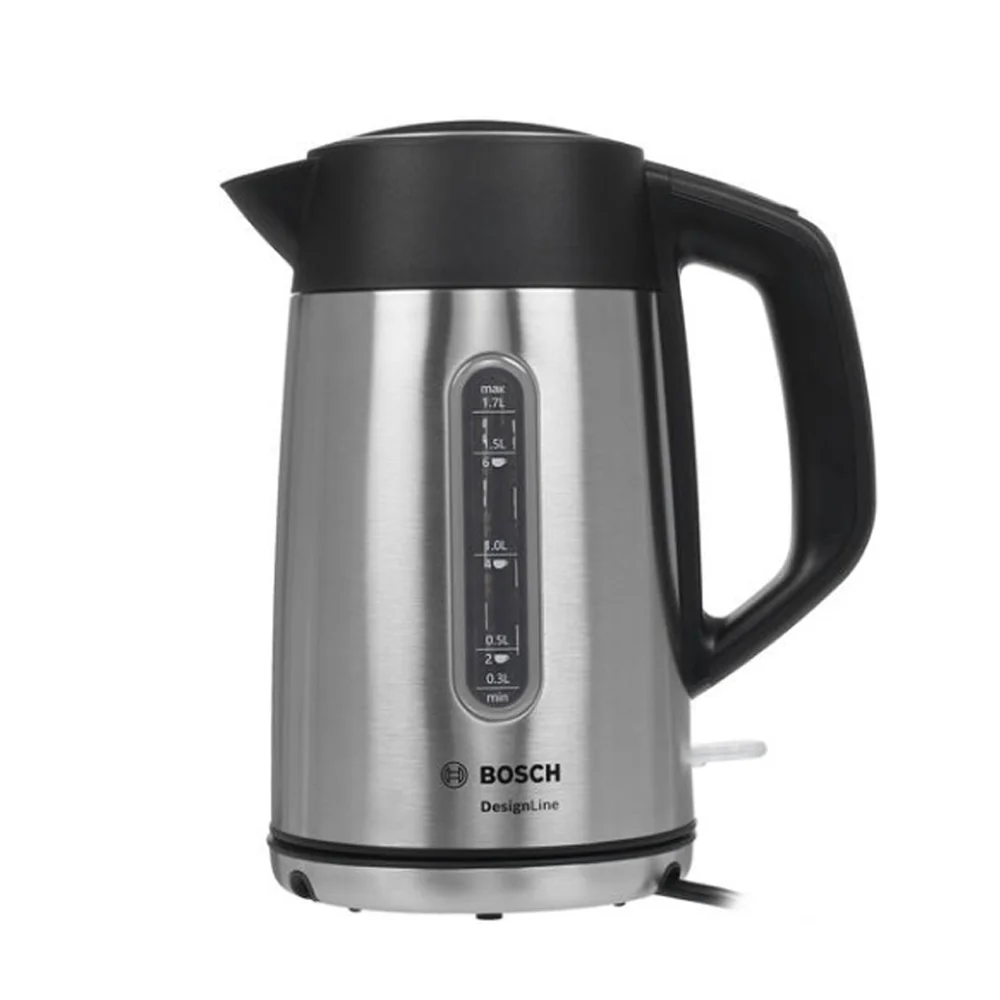 Чайник электрический Bosch TWK4P440 1.7 л, 2400 Вт, нержавеющая сталь/черный (корпус: нержавеющая сталь)