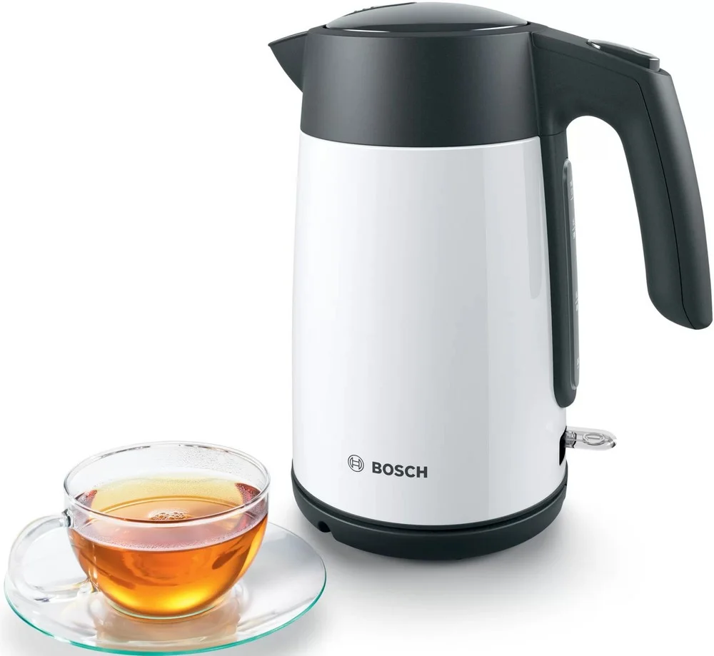 Чайник электрический Bosch TWK7L461, 1.7 л, 2400 Вт., нерж.сталь, покрытая эмалью, белый,шкала уровня воды