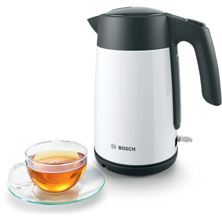Чайник электрический Bosch TWK7L461, 1.7 л, 2400 Вт., нерж.сталь, покрытая эмалью, белый,шкала уровня воды