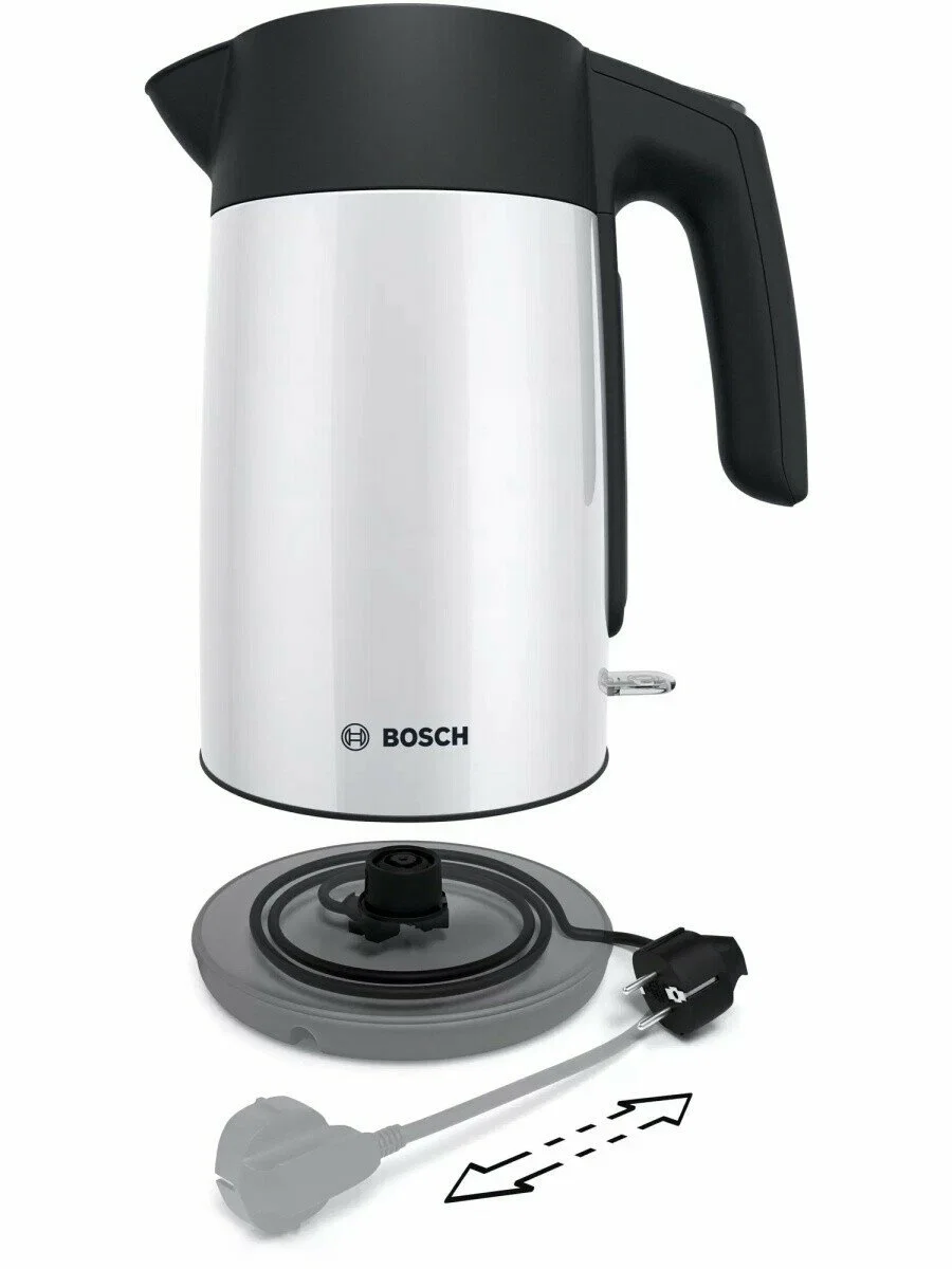 Чайник электрический Bosch TWK7L461, 1.7 л, 2400 Вт., нерж.сталь, покрытая эмалью, белый,шкала уровня воды