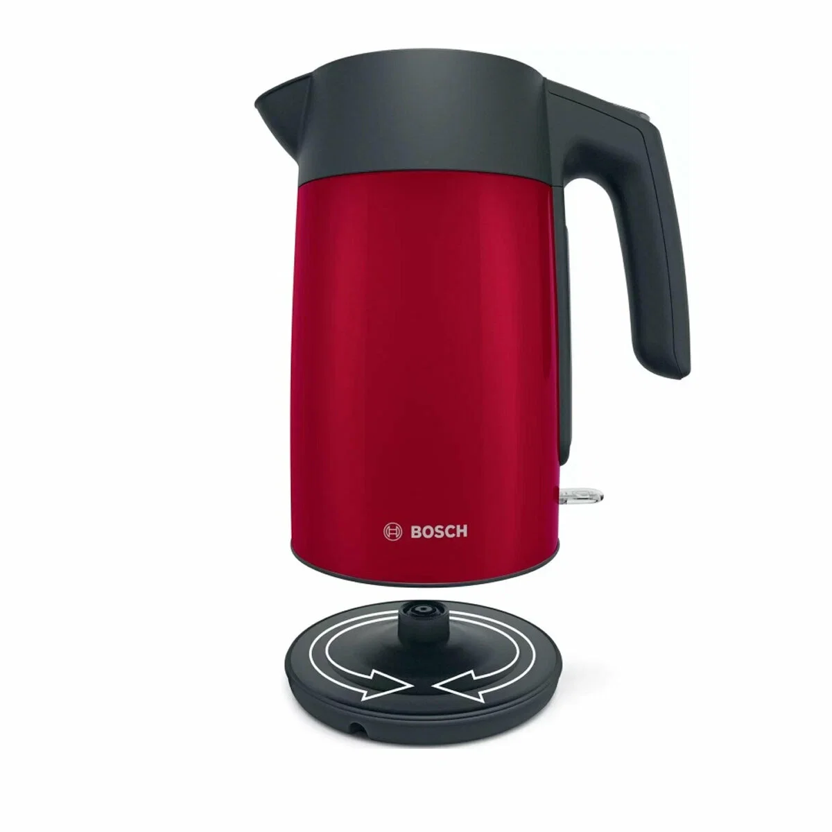 Чайник электрический Bosch TWK7L464 1.7 л, 2400 Вт., нерж.сталь, покрытая эмалью, красный, шкала уровня воды