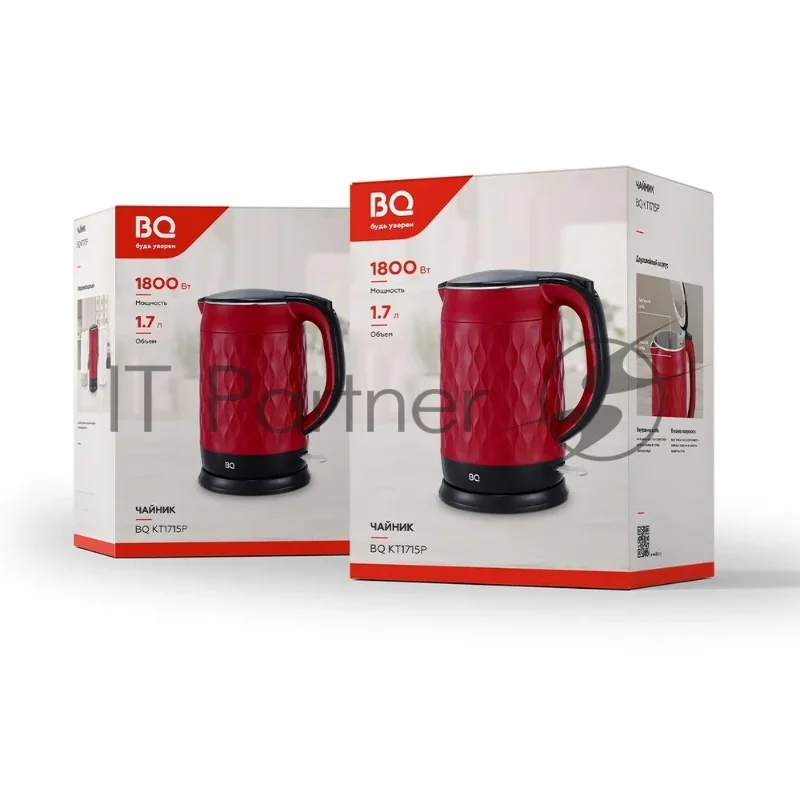 Чайник электрический BQ KT1715P Red-Black. Мощность:1800 Вт, Объем 1.7 л