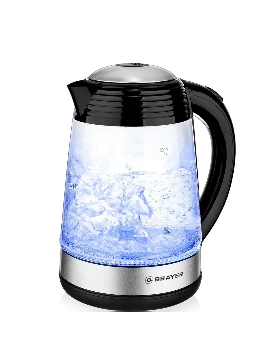 Чайник электрический BRAYER BR1012 2200 Вт, 1.7 л, высококач.стекло, подсвет, автоотключ при закипании
