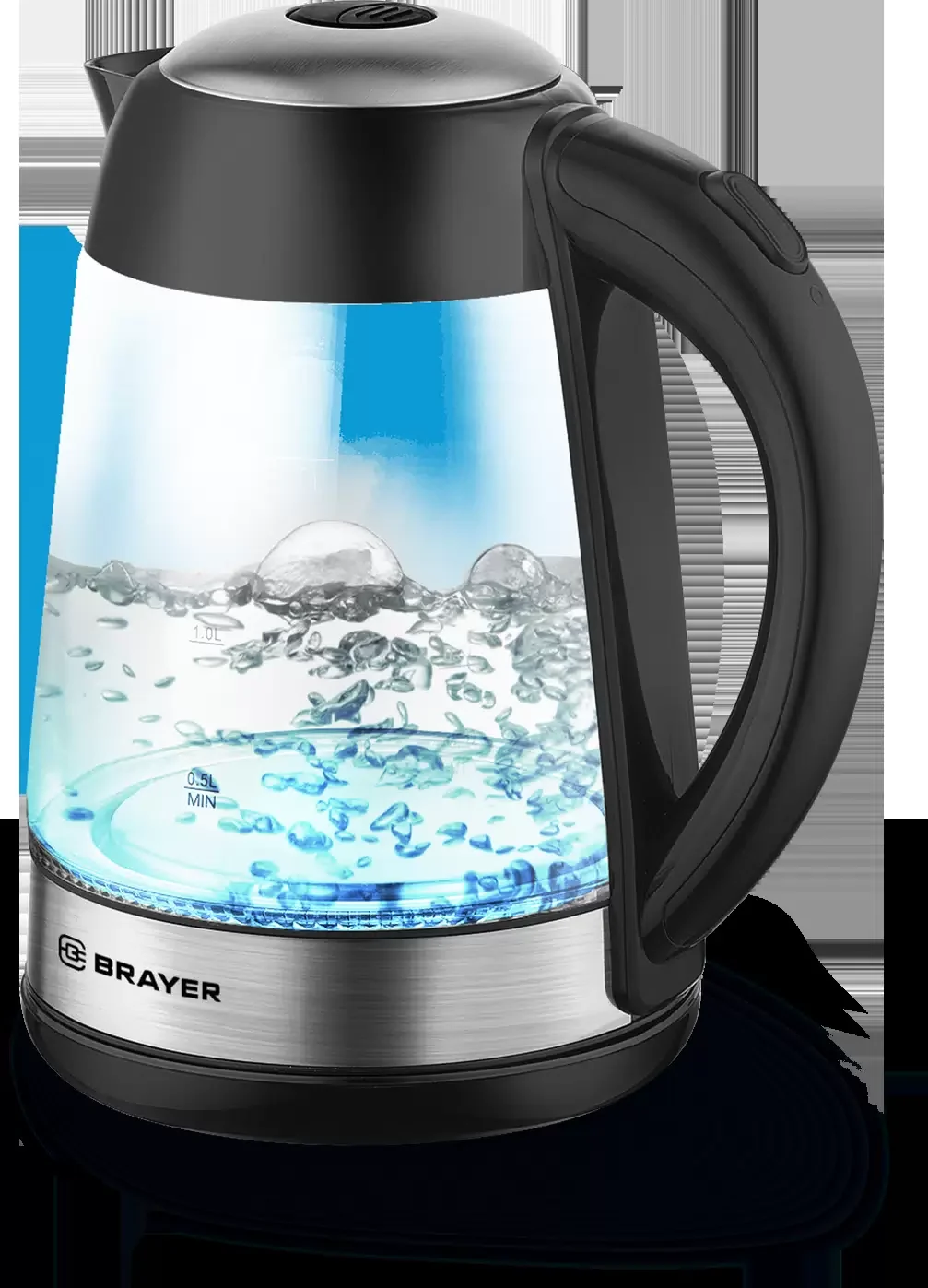 Чайник электрический BRAYER BR1012 2200 Вт, 1.7 л, высококач.стекло, подсвет, автоотключ при закипании