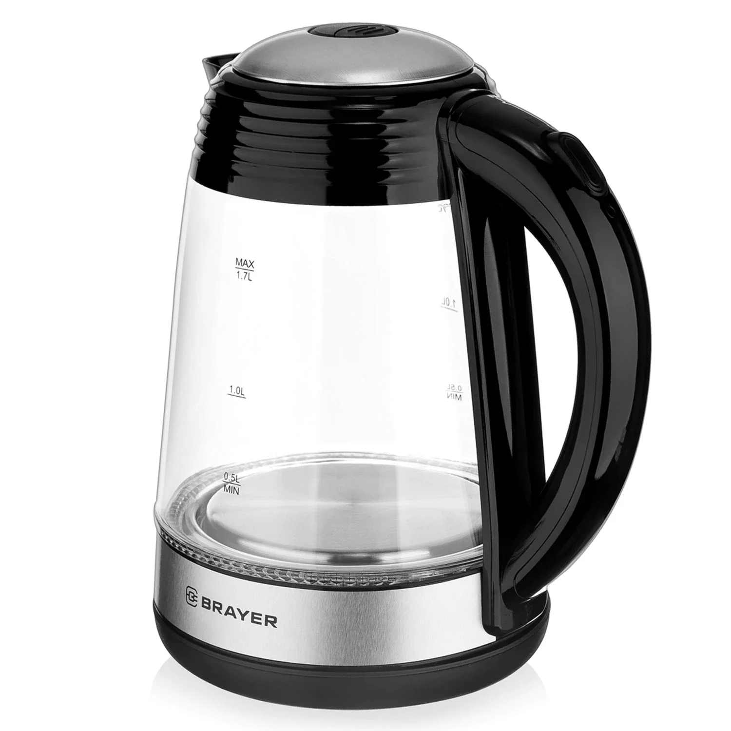 Чайник электрический BRAYER BR1012 2200 Вт, 1.7 л, высококач.стекло, подсвет, автоотключ при закипании