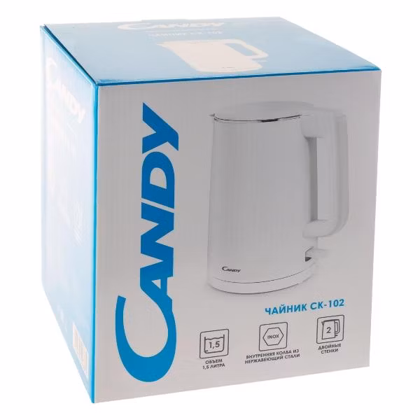 Чайник электрический Candy CK-102 1.5л. 2200Вт белый корпус: нерж.сталь/пластик