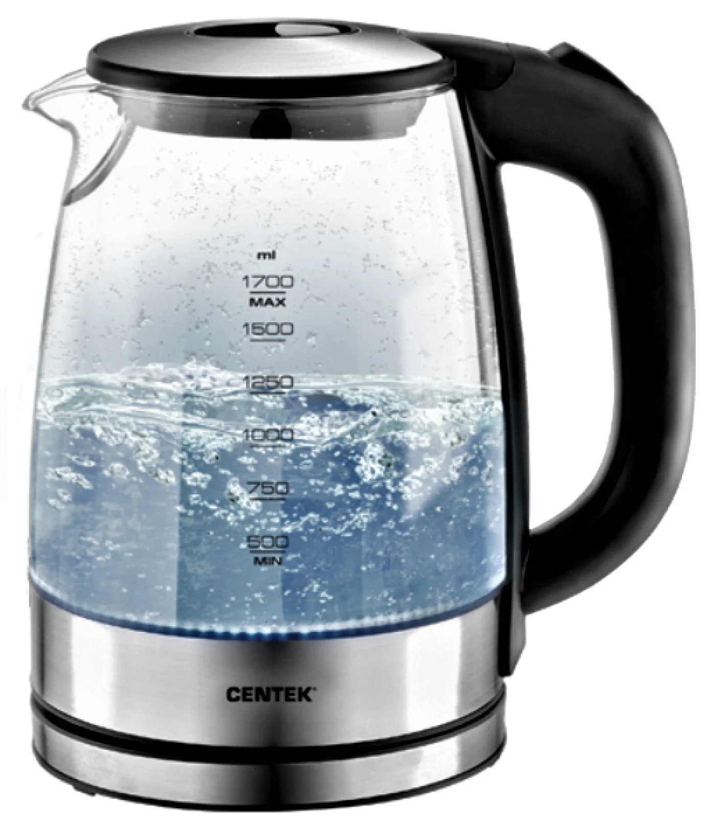 Чайник электрический Centek CT-0030 черный стекло 1.7 л, 2200 Вт, внутр. LED подсветка, защита от вкл б/воды