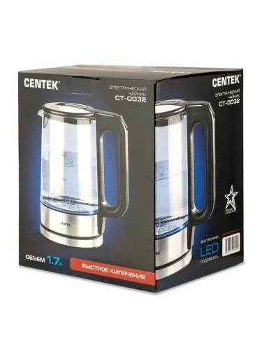 Чайник электрический Centek CT-0032 стекло 1.7л, 2200Вт, Внутр.LED подсветка, Быстрое кипячение, Фил