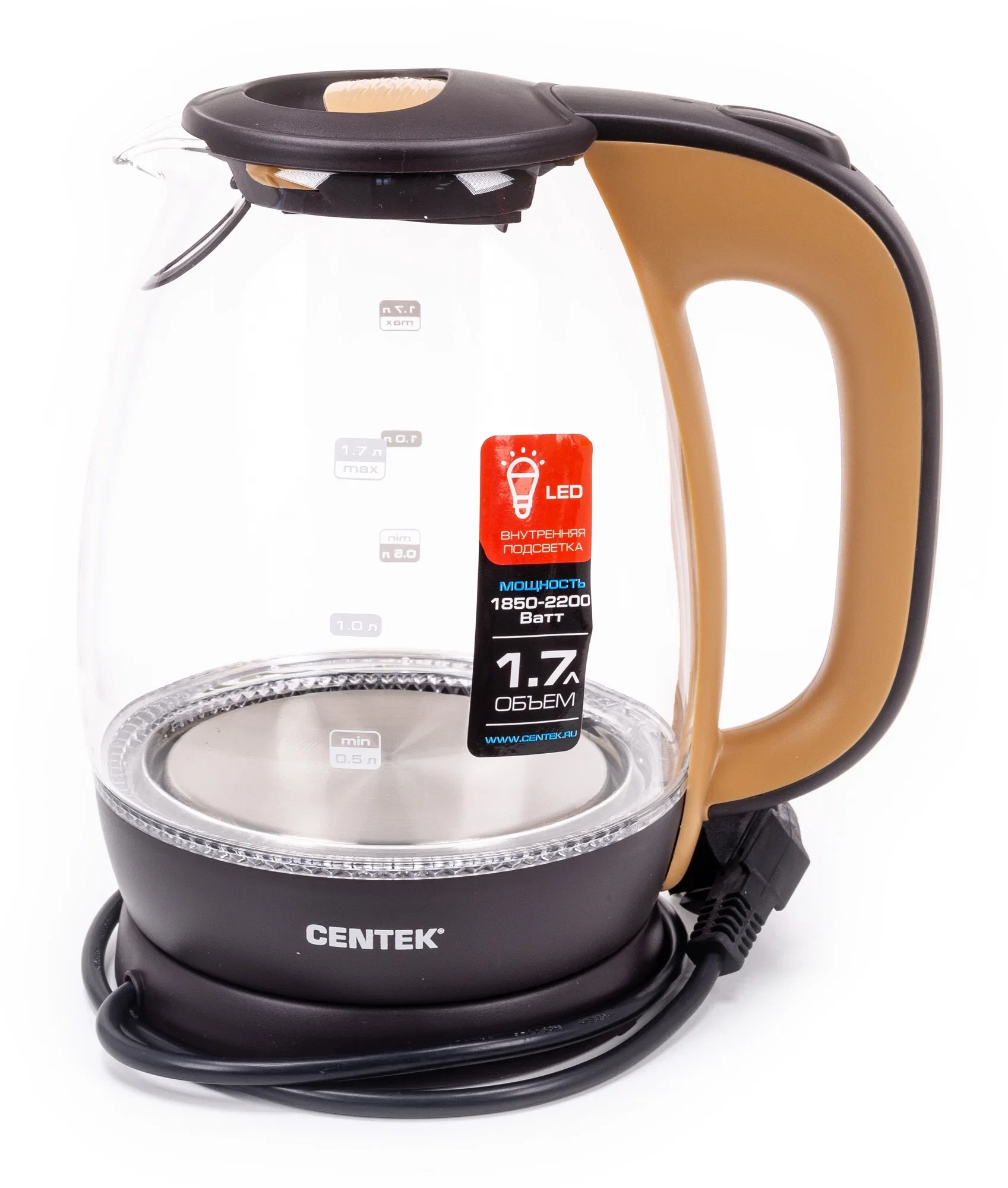 Чайник электрический Centek CT-0056 кофейно-бежевый, 1.7 л, 2200 Вт, (в уп. 6 шт)
